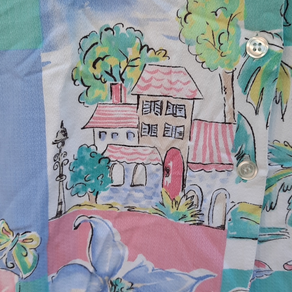 Alfred Dunner Pastel Beach scene Button up shirt - Picture 3 of 6